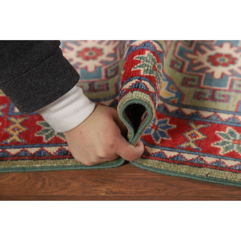 Green Red Kazak Oriental Rug Hand-Knotted Wool Carpet - 2'0" x 3'0"