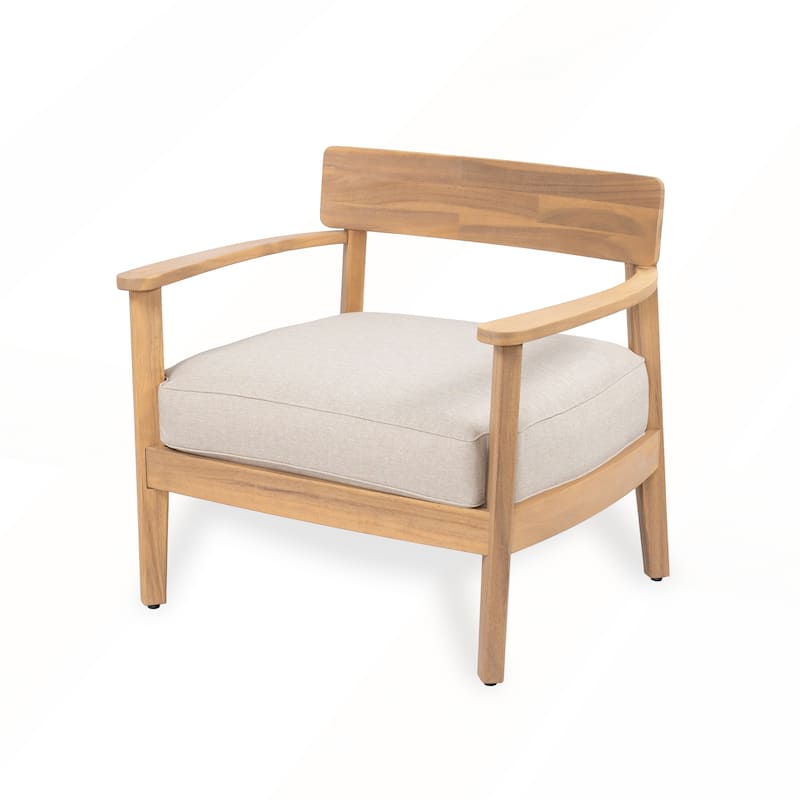 Acacia Wood Club Chair With Seat Cushion Set of 1