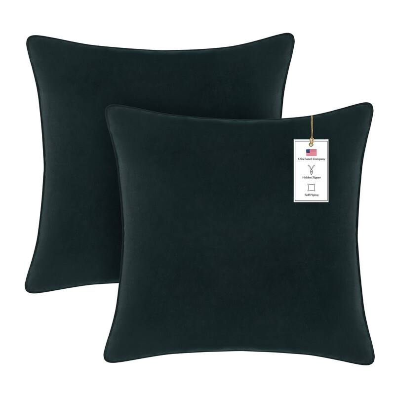 A1HC Set of 2 Luxurious Fine Soft Velvet Throw Pillow Covers Only, For Sofas, Beds, Vibrant Colors and Hidden Zipper - 18x18 Inches (Pack of 2) - Dark Green