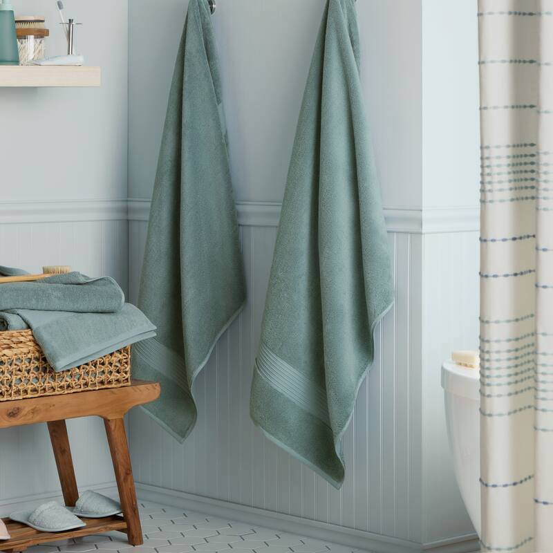 TOWN & COUNTRY EVERYDAY 4-Piece Solid Dobby Border Bath Towel Set - 30"x58"