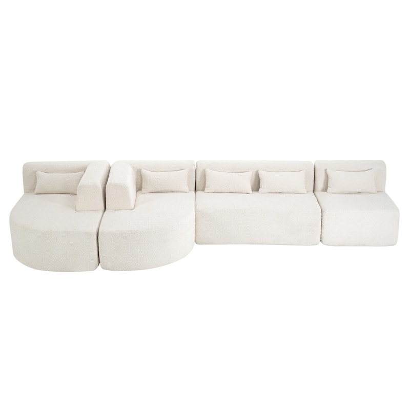 Free-combined Upholstered Sofa Couch with Two Curved Chaise Lounge and Removable Cover
