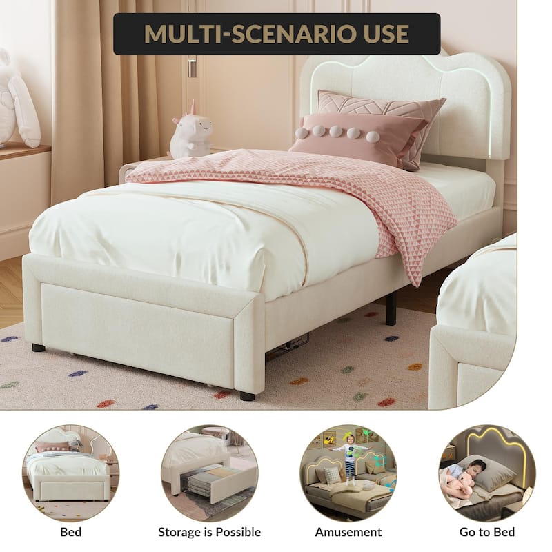 Twin Velvet Princess Platform Bed,With Drawer