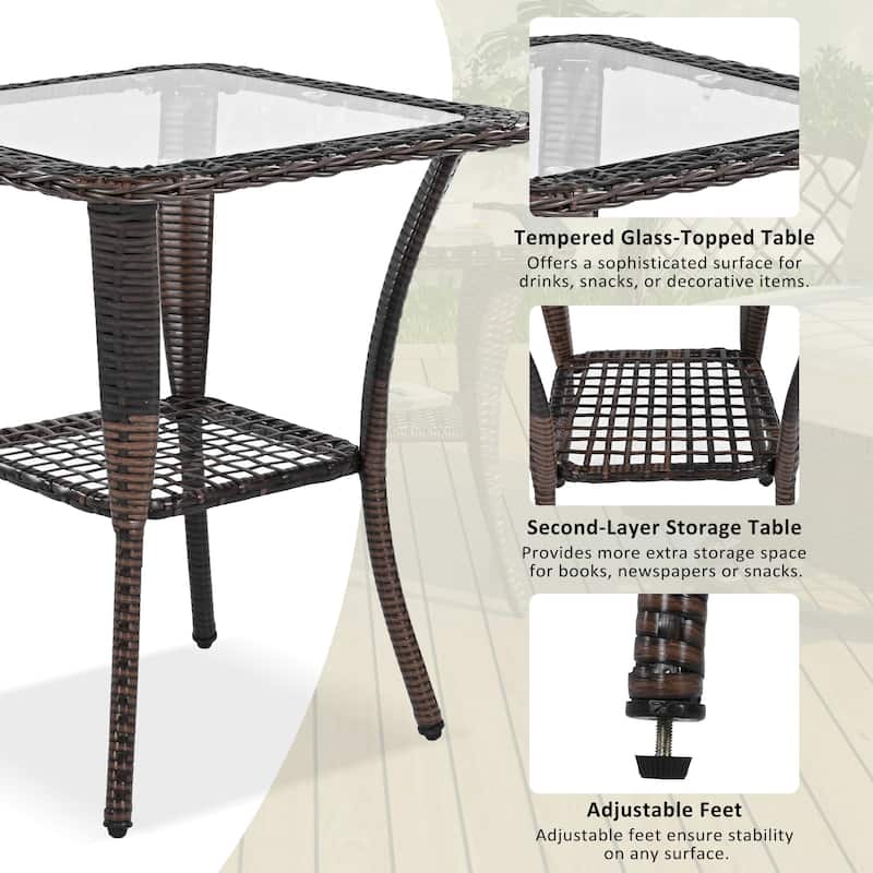 3-Piece Outdoor Rattan Seating Group with 2 Swivel Chairs & 1 Square Table