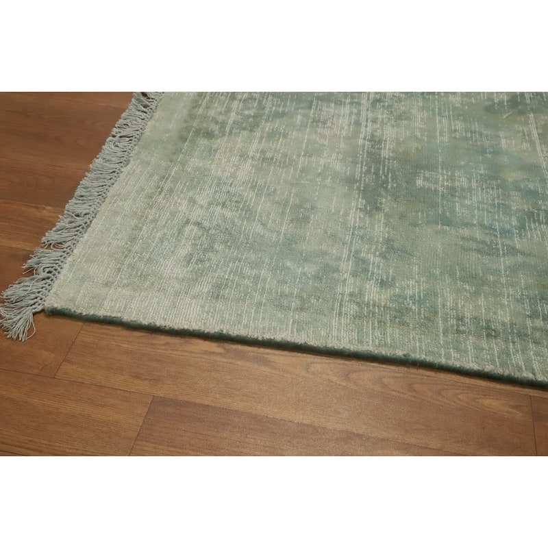 Hand-knotted Transitional Silk Carpet Green Oushak Rug Floral Oriental Area Rug - 8' 0'' X 4' 11''