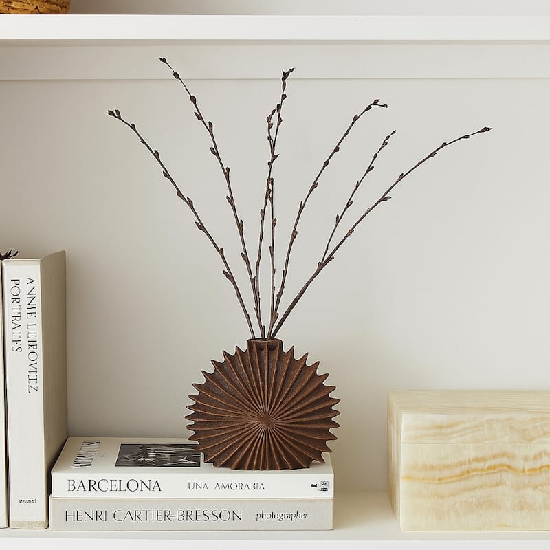 Accent Vase, Dark Brown Resin, Sunburst Pattern Textured, 14 Inch