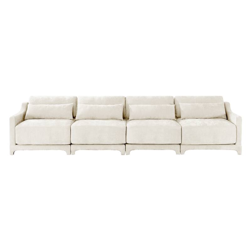 141.7″ Chenille 6-Seater Sofa with Ergonomic Wooden Base & High-Resilience Sponge