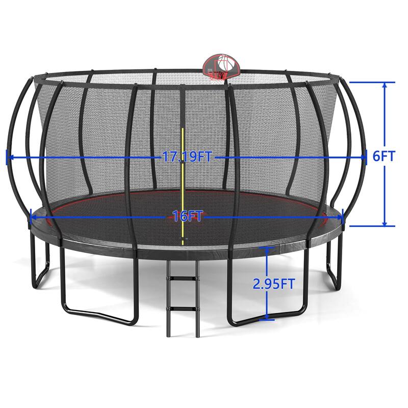 16FT High-Dip Galvanized Frame Trampoline Pumpkin- Black Red