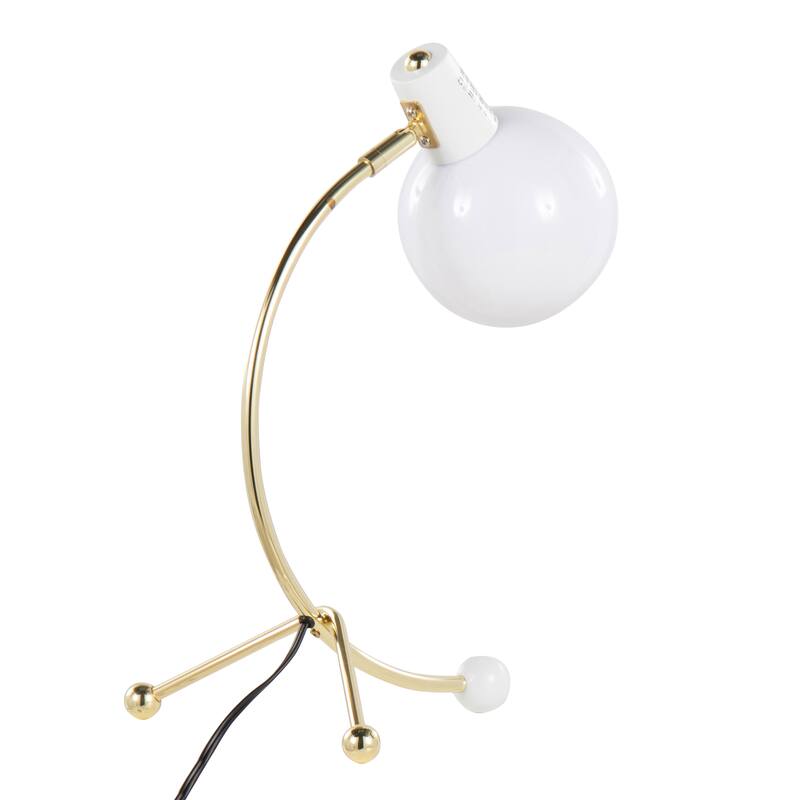 Contemporary Task Lamp in Gold Metal and White Plastic Shade by LumiSource