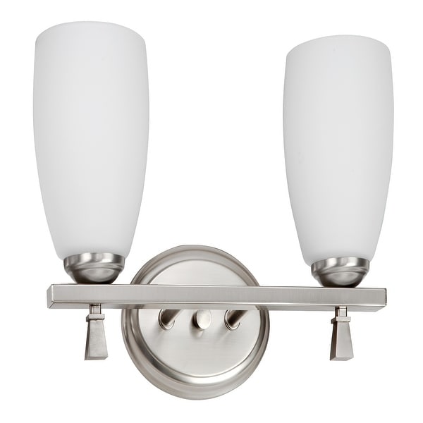 Voltare 2-light Satin Nickel 13W Vanity, White Glass Diffuser. Opens flyout.