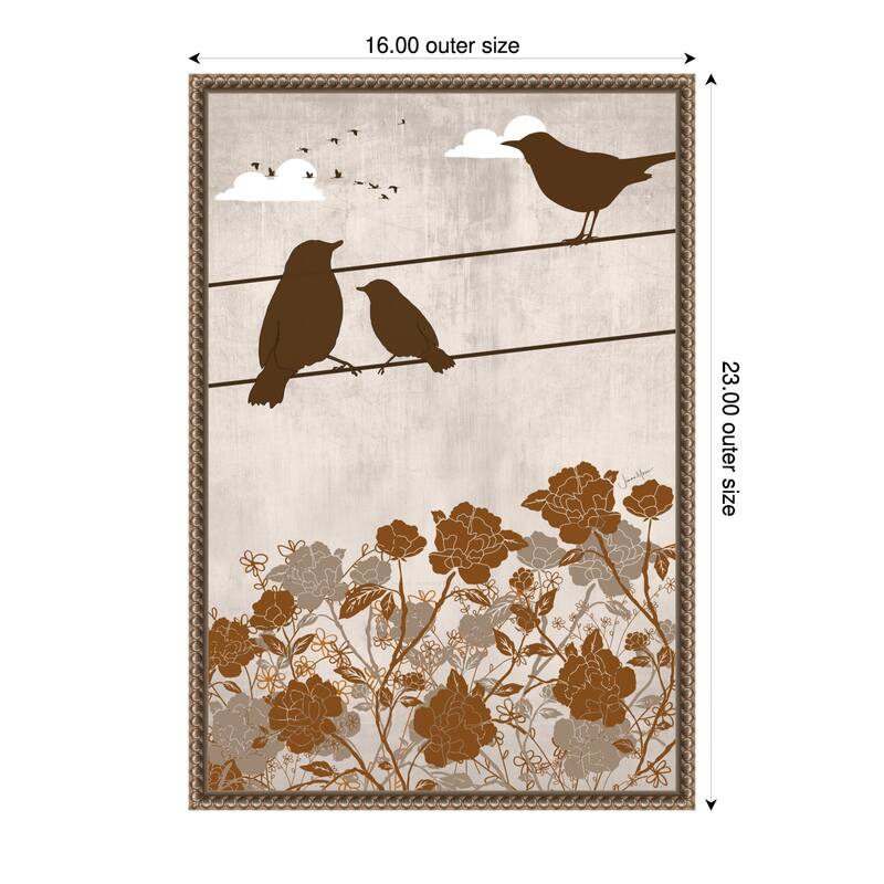 3 Birds Brown by Jemma Morris Framed Canvas Wall Art - 16 x 23 in