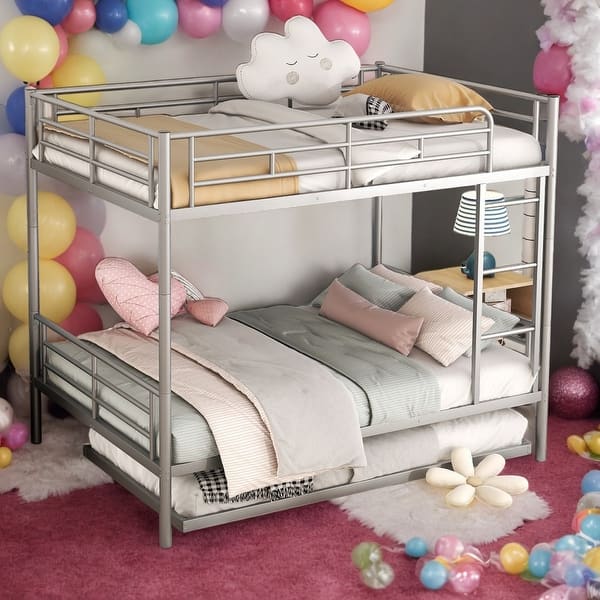 slide 2 of 9, Multifunctional Full over Full Metal Bunk Bed With Trundle,Save Space or Split Into 2 Beds