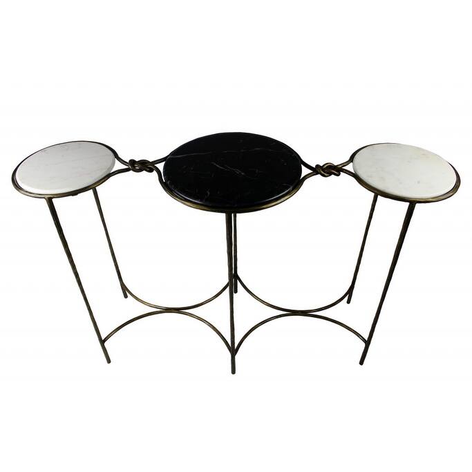 HomeRoots 50" Black White And Gold Genuine Marble Round Six Leg Console Table - 50