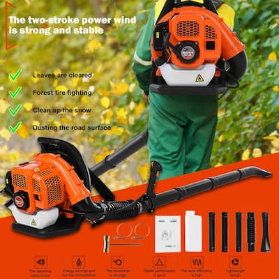 Backpack Leaf Blower, 63cc 2-Cycle Gas Leaf Blower, 650 CFM Cordless Handheld Leaf Blower with Nozzle Extension for Care