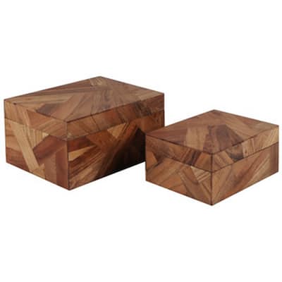 Alia Decor Storage Box Set of 2, Rectangular, Geometric Brown Wood Tones