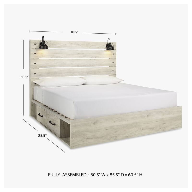 Cambeck Whitewash Panel Bed With 2 Under Bed Storage Drawers
