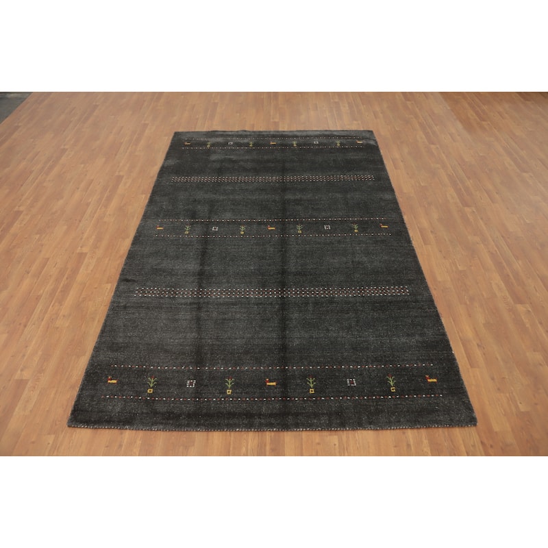 Hand Knotted Oriental 100% Wool Carpet Tribal Animal Pictorial Greys & Charcoal Gabbeh Area Rug - 10' 0'' X 6' 5''
