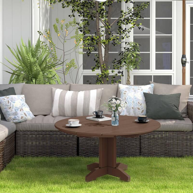 HDPE Patio Outdoor Round Coffee Table, X-shaped Leg