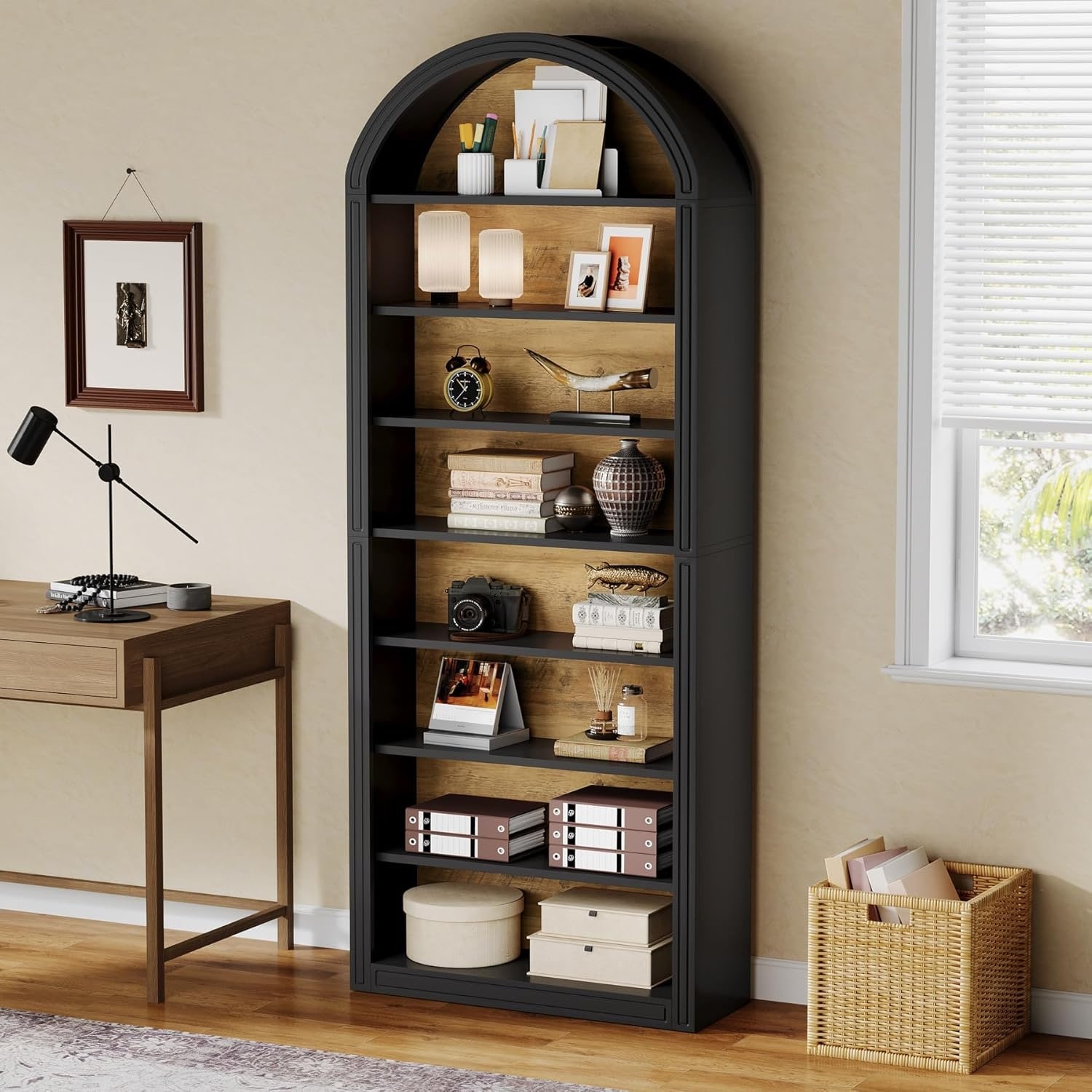 78.7" Tall Arched Bookshelf Bookcase with Curved Top