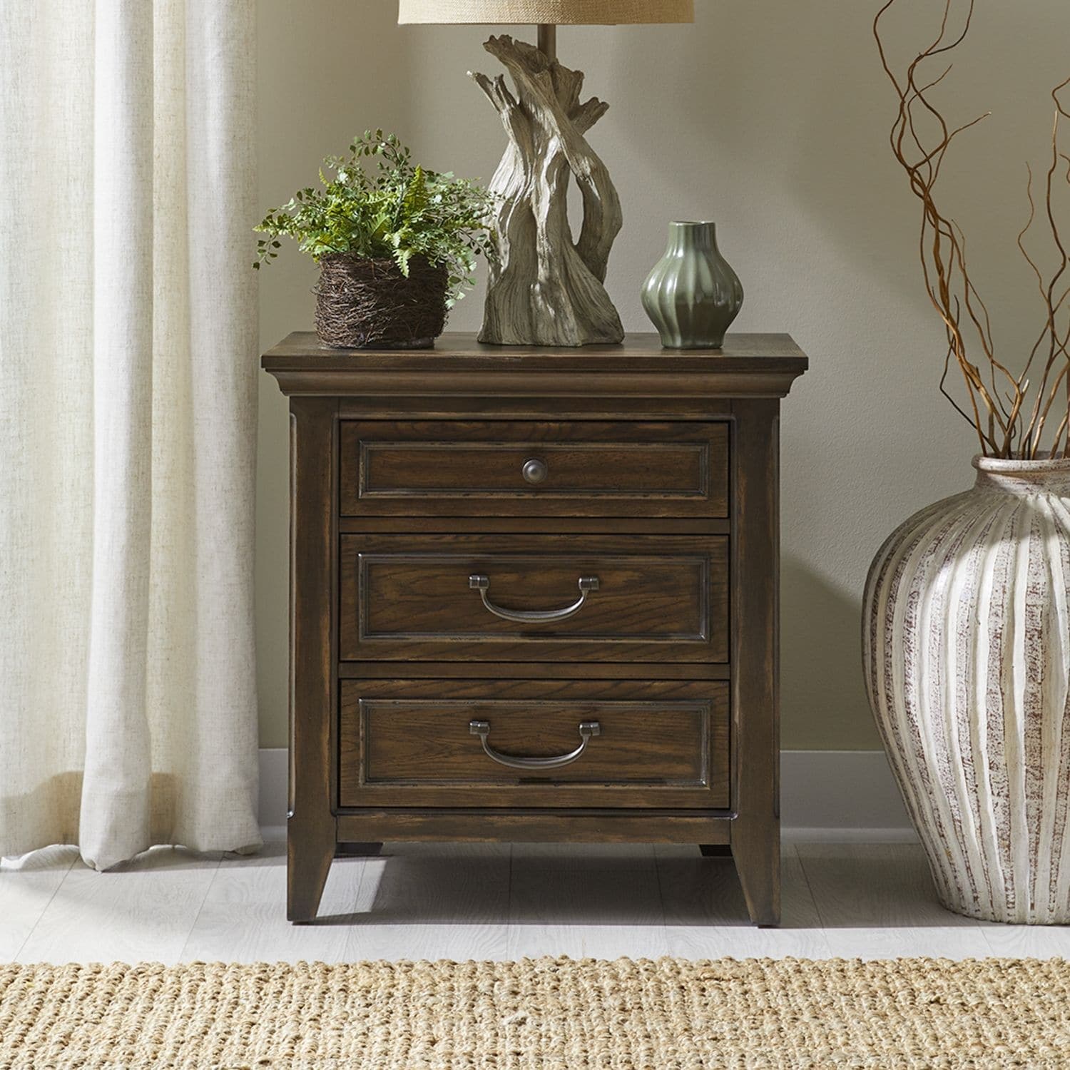 Liberty Furniture Paradise Valley Nightstand with Charging Station Oak Wood