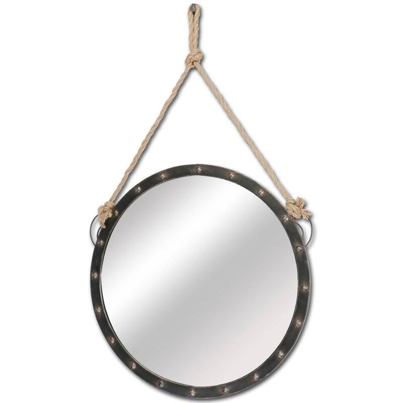 HomeRoots 39" Black Metal Round Framed Accent Mirror - 2.0L x 27.0W x 39.0H