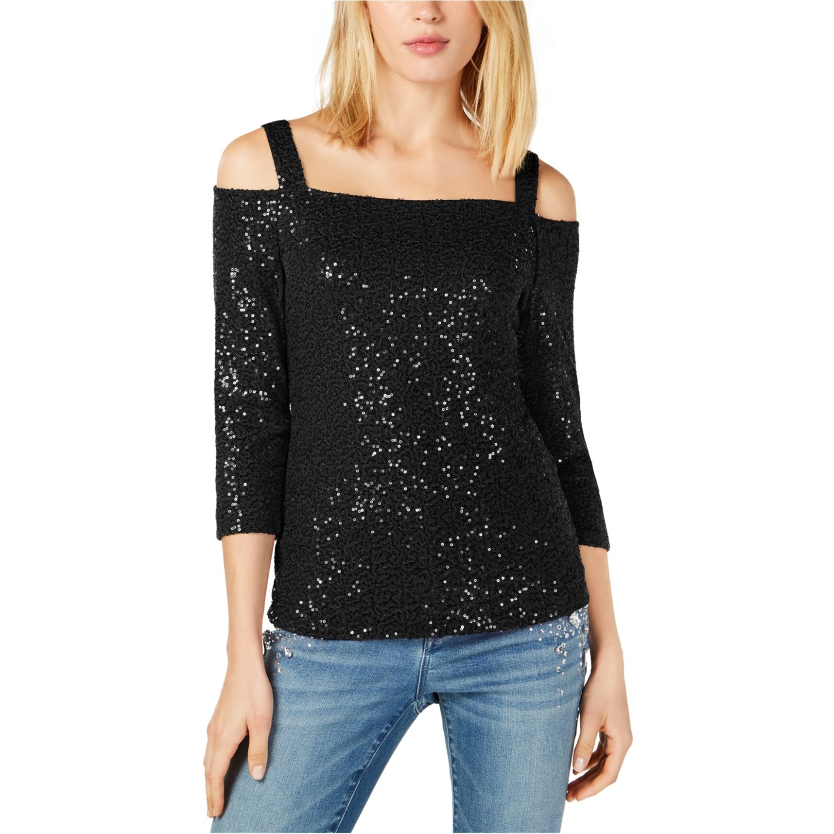 sequin cold shoulder top
