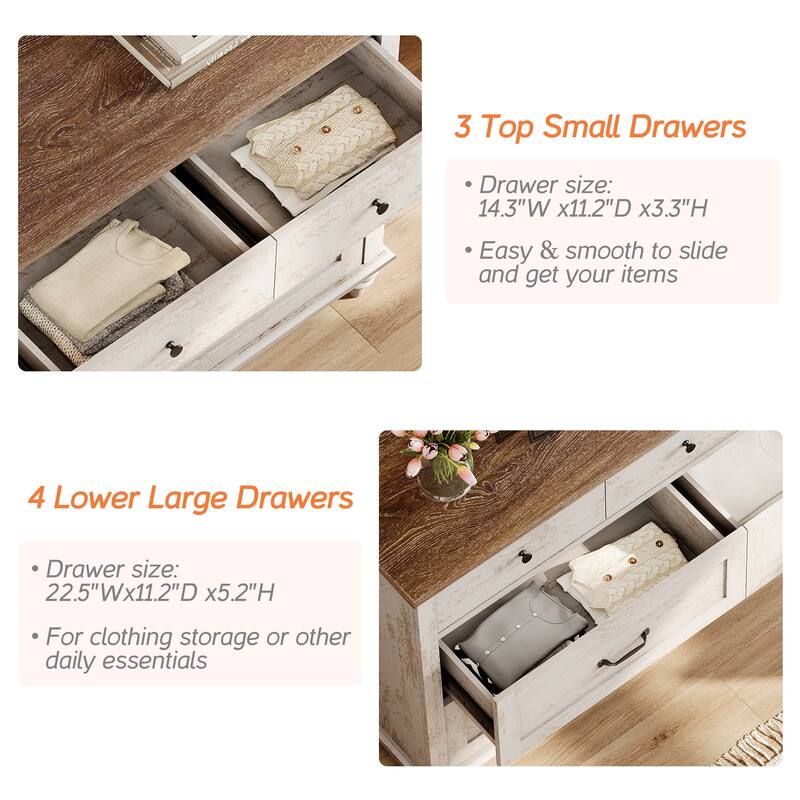 Mid Century Dresser for Bedroom with 7/8 Drawers, Wooden Kids Dresser