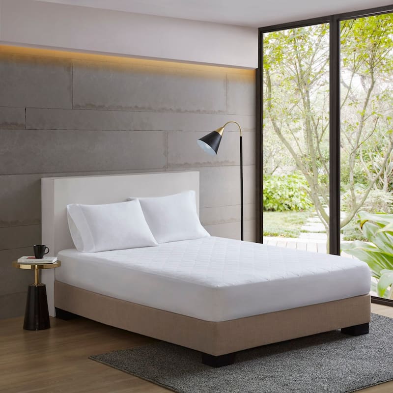 Sleep Philosophy All Natural Cotton Percale Quilted Mattress Pad - Queen - White