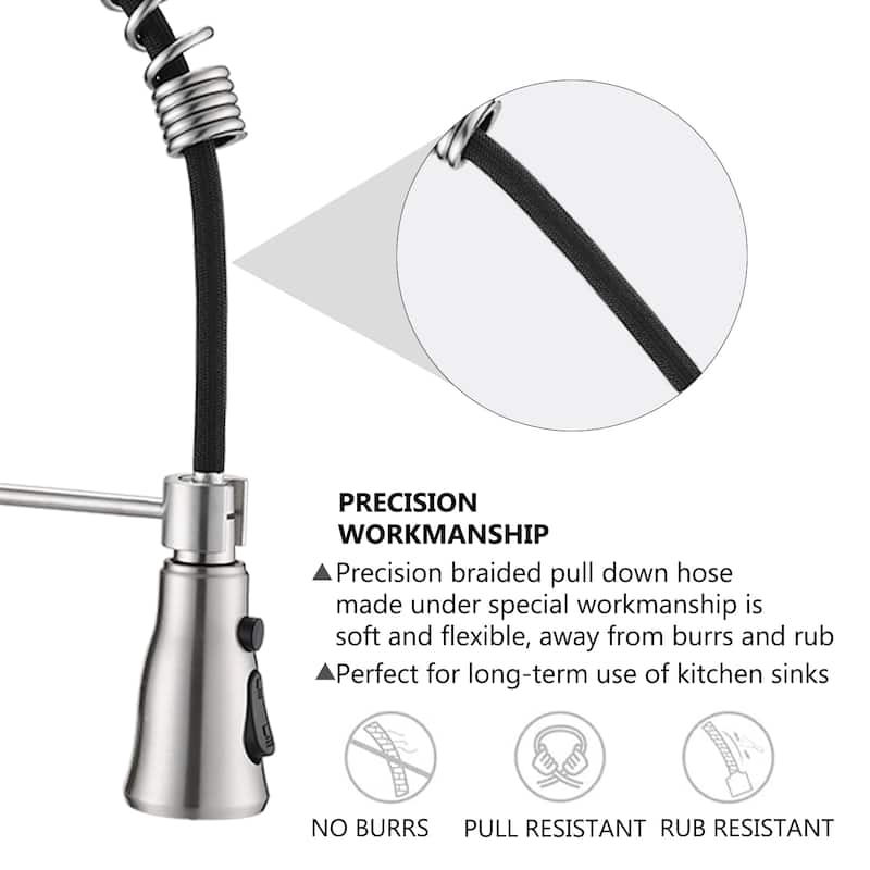 PROOX Double Handle Kitchen Faucet with Pull Out Sprayer Wall Mounted