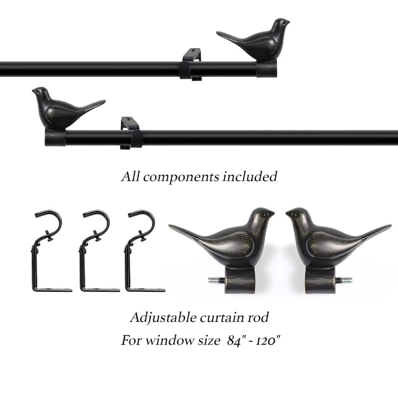 MERIVILLE 3/4" Diameter Farmhouse Single Window Curtain Rod, Bird Finials