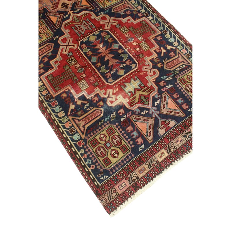 Fine Vintage Distressed Roshanak Red/Navy Runner - 3'3" x 9'7"