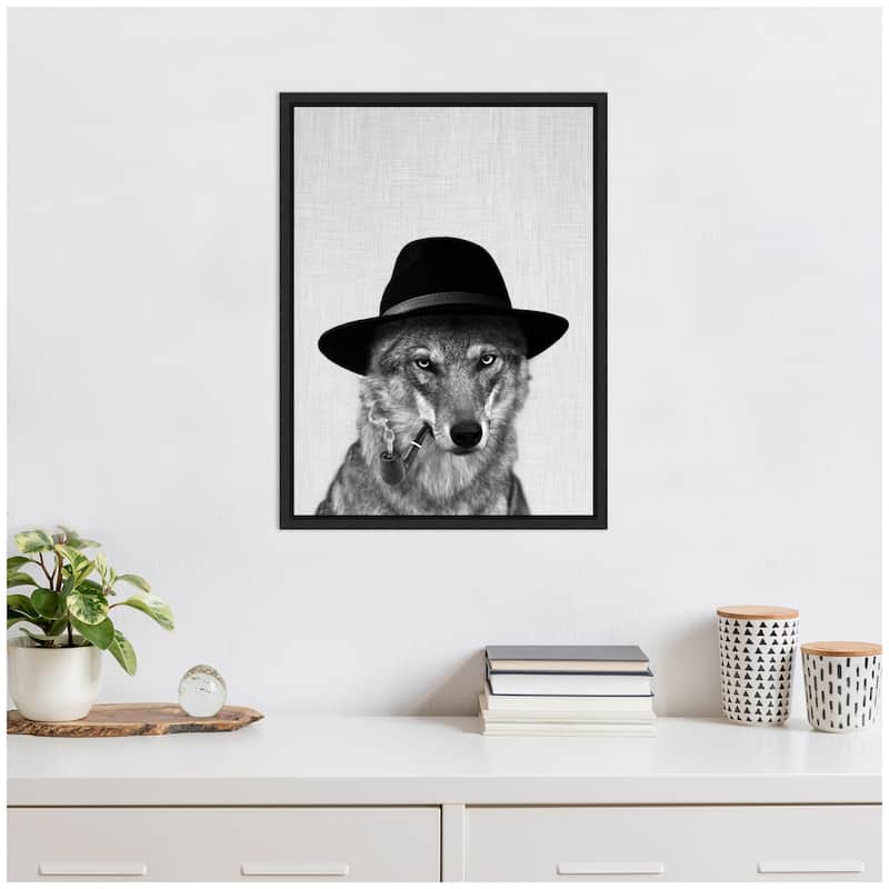 Kate and Laurel Sylvie Minimalist Wolf Woody Hutson Framed Canvas by Simon Te of Tai Prints