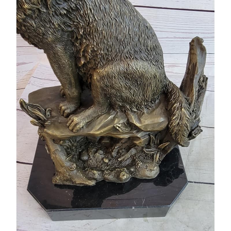 Lost Wax Bronze Casting Of Howling Wolf On Marble Base By Milo