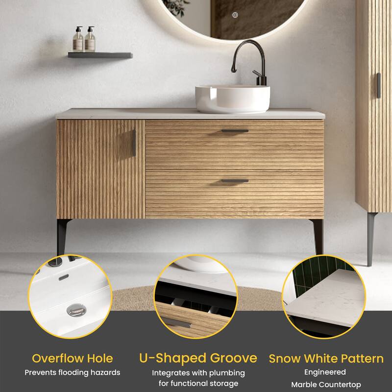 GDFStudio - Emilia Modern 48-Inch Striped Bathroom Vanity with Integrated Sink - 48" Bathroom Vanity