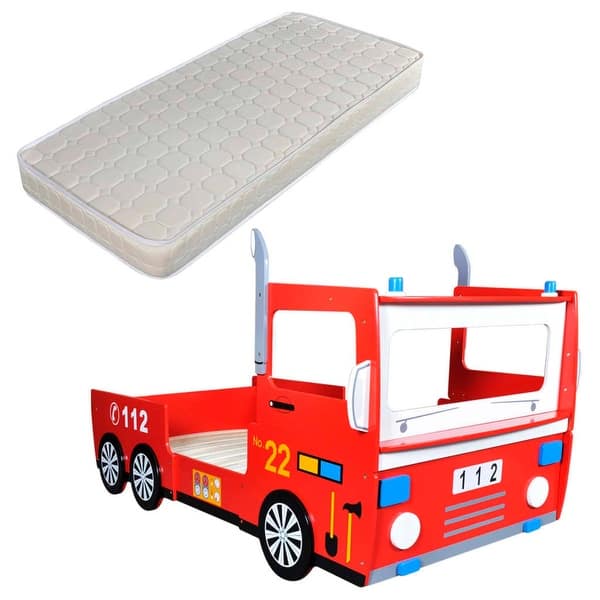 slide 2 of 5, vidaXL Children's Fire Truck Themed Bed with Mattress (240966+240009) - Multi