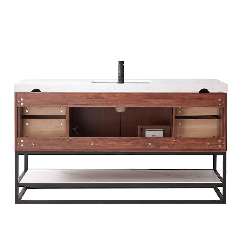 Mahon Single Bath Vanity with Composite Stone Top and Mirror