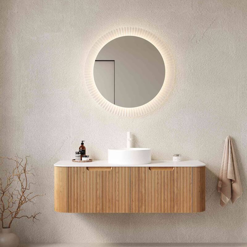 Wall Mounted Striped Bathroom Storage Cabinet with Sink and Drawers