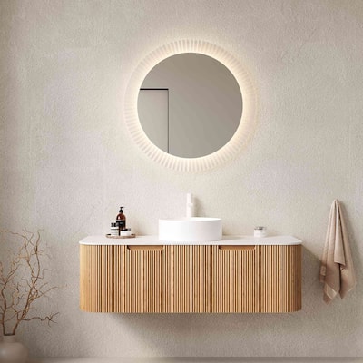 Wall Mounted Striped Bathroom Storage Cabinet with Sink and Drawers