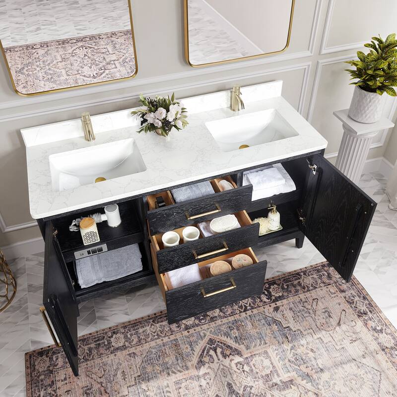 Gara Double Bath Vanity with Composite Stone Top without Mirror