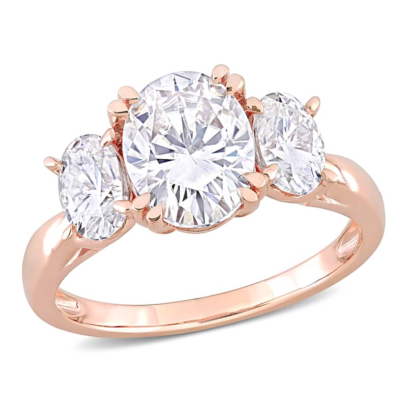 Miadora 3ct DEW Oval-cut Moissanite 3-Stone Engagement Ring in 10k Gold - 8 - Rose