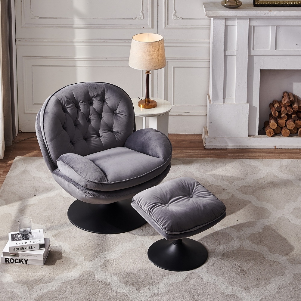 Grey velvet store chair and footstool