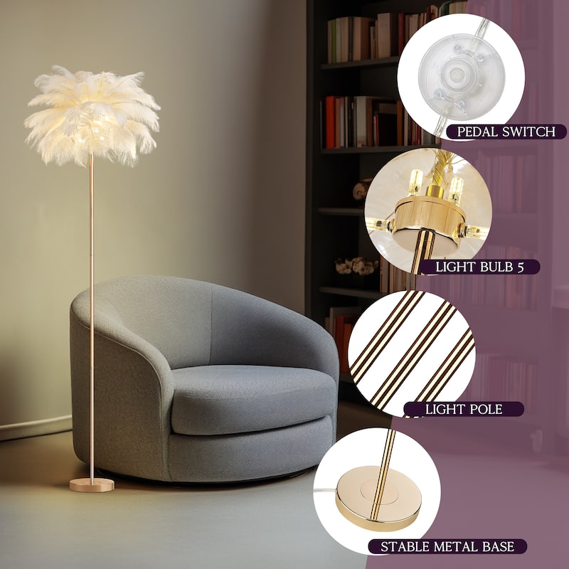 63 Inch Feather Tripod Floor Lamp With Bulbs