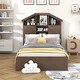 preview thumbnail 3 of 12, Walnut Twin Size Wood Platform Bed with House-shaped Storage Headboard and 2 Drawers for Bedroom