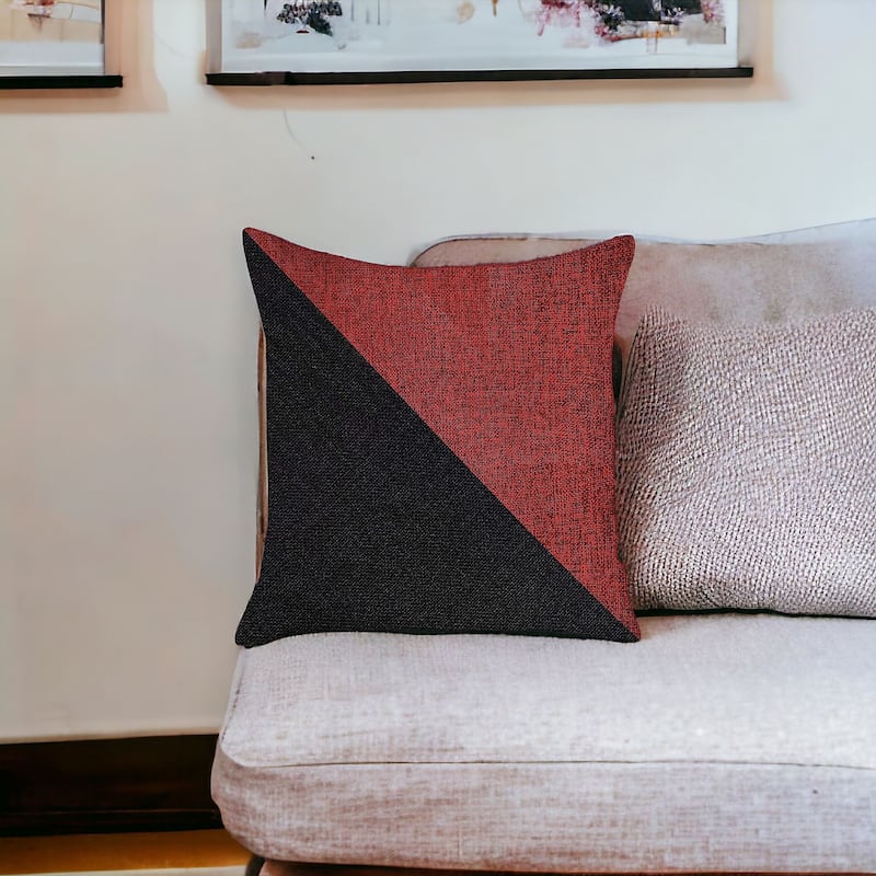 HomeRoots 18" X 18" Red And Black Geometric Zippered Handmade Polyester Throw Pillow Cover
