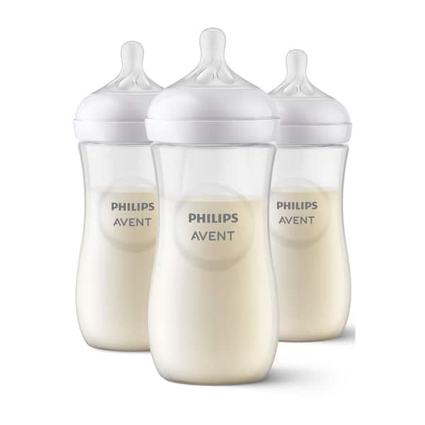 slide 2 of 10, Philips Avent Natural Baby Bottles with Natural Response Nipples, 11oz, 3-pack Clear