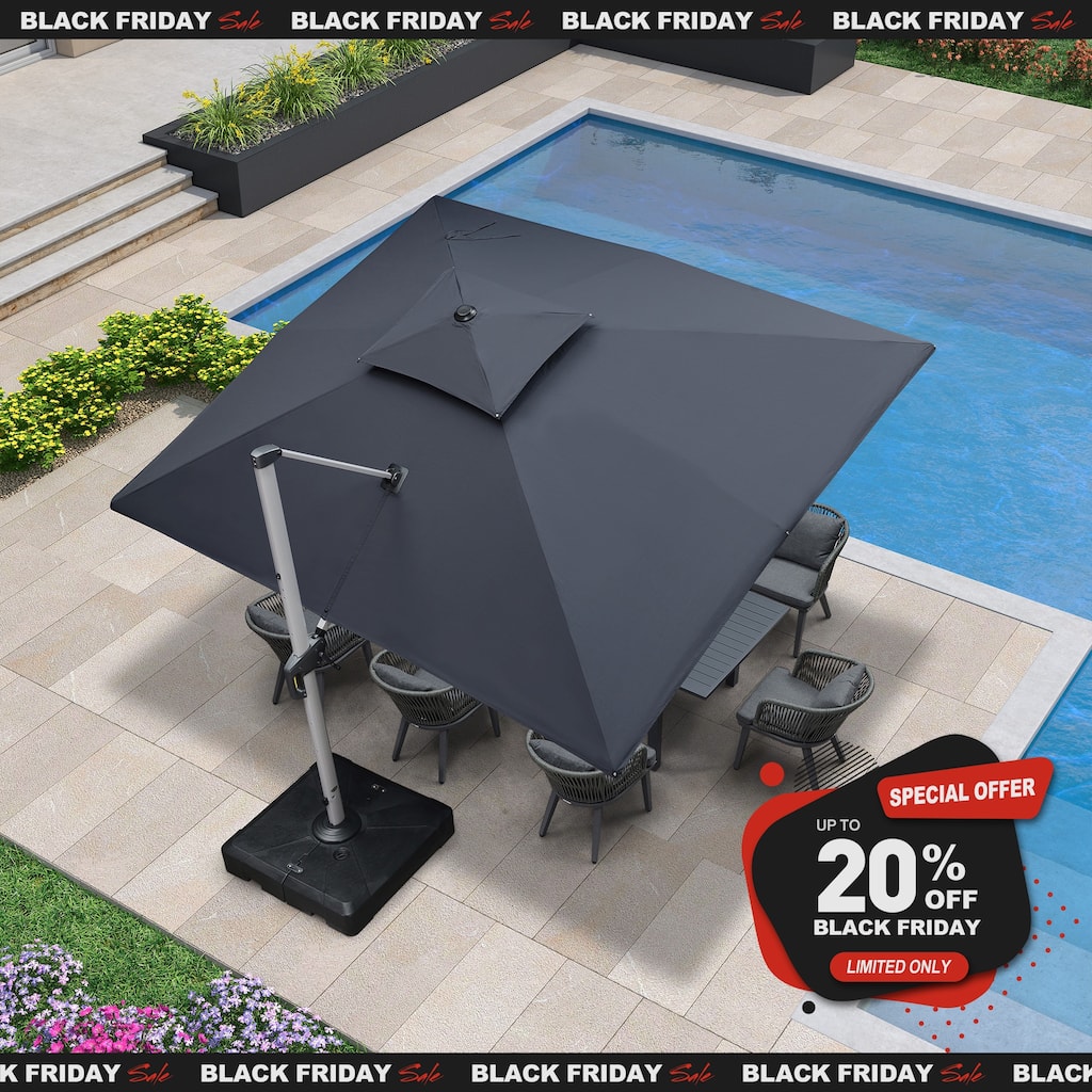 PURPLE LEAF 10 x 12ft Outdoor Patio Rectangle Large Cantilever Umbrella with Base