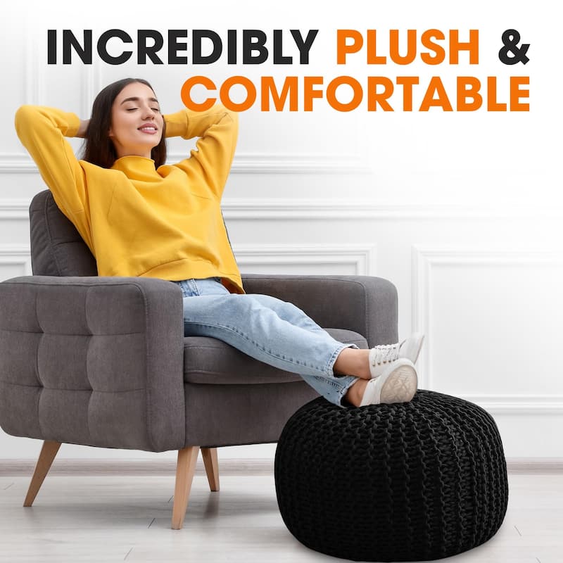 Cheer Collection Decorative 18-inch Chunky Hand-knit Pouf Ottoman