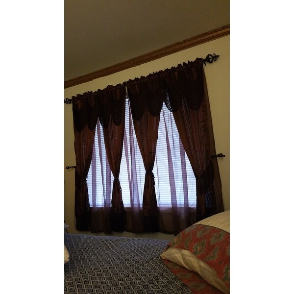 Halley Complete 6 Piece Satin Fringe Window Curtain Set 56 X 84 Merlot Or Ivory Curtains Drapes Valances