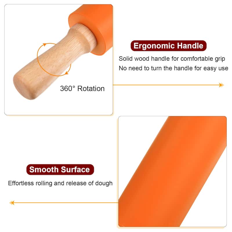 Silicone Rolling Pins for Baking 38cm x 5.2cm Orange
