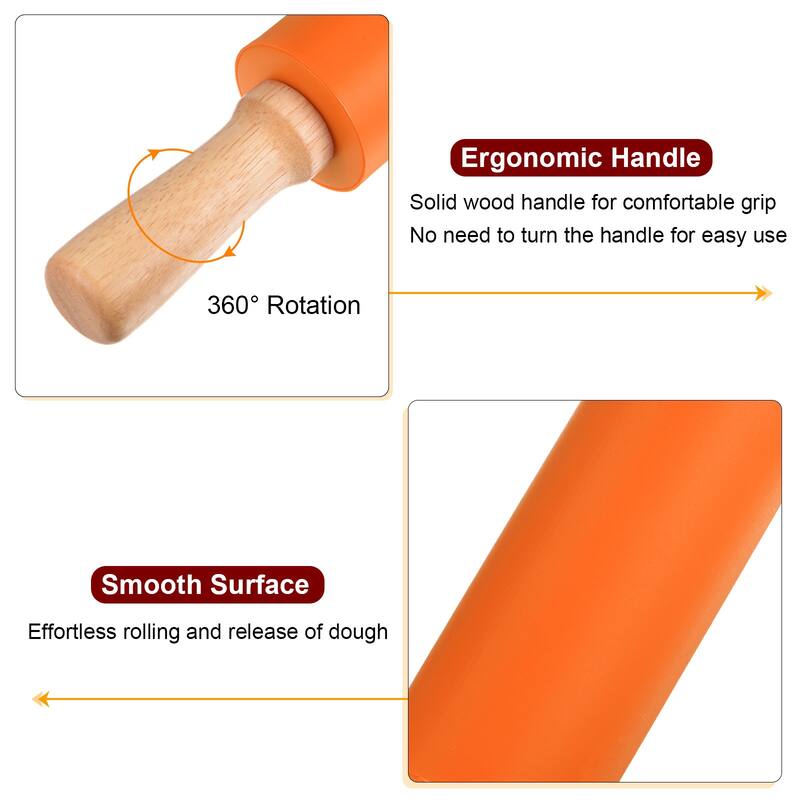 Silicone Rolling Pins for Baking 43cm x 5.2cm Orange