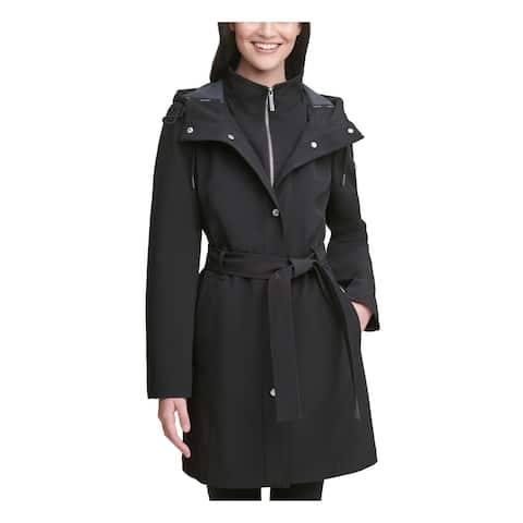 CALVIN KLEIN Womens Black Belted Raincoat Coat Size XXL